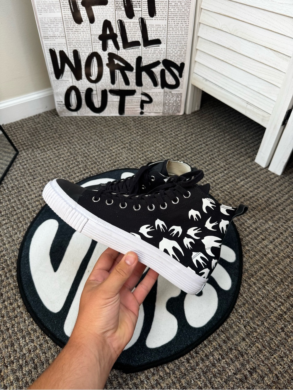 McQ Alexander McQueen Swallow Vulc High Black White Sneakers EU 42